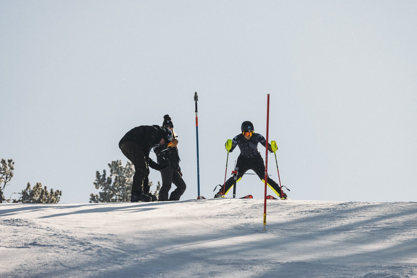 Filming a ski racer at the start gate