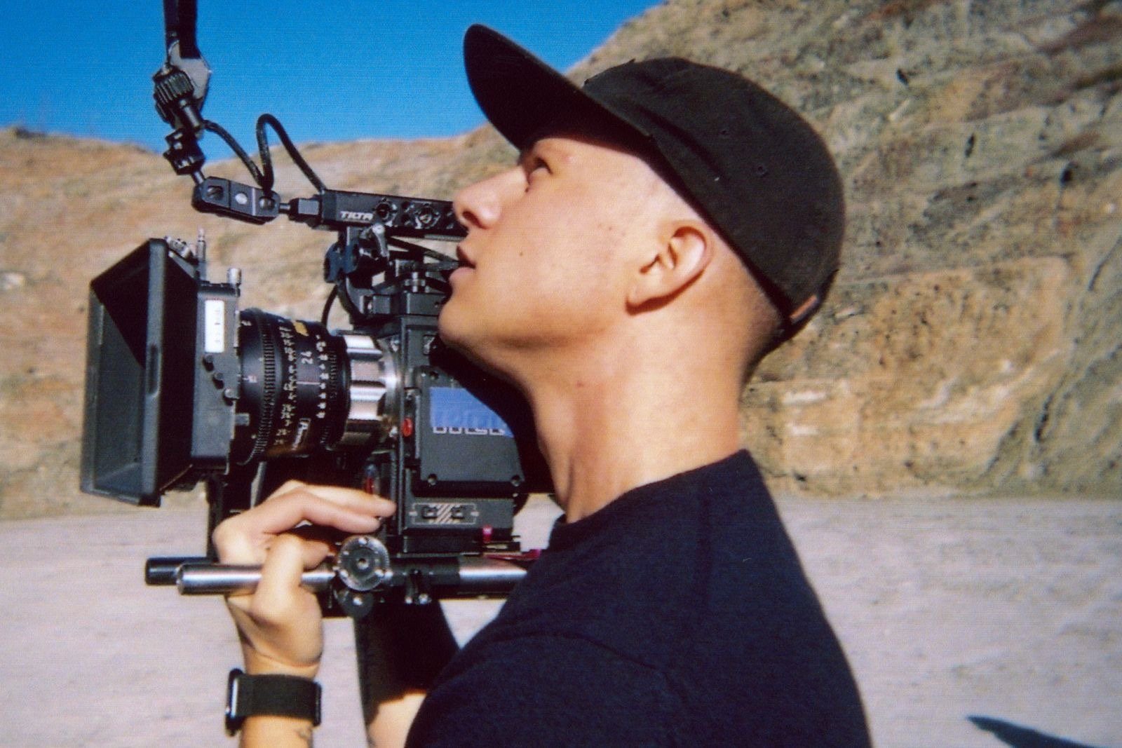 Shooting handheld with a cine camera on a rock face